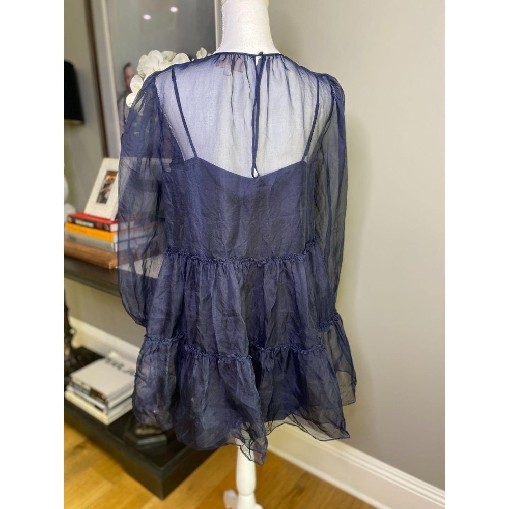 Cinq a Sept Rhonda Navy Blue Organza Mini Dress 8 - Picture 11 of 13